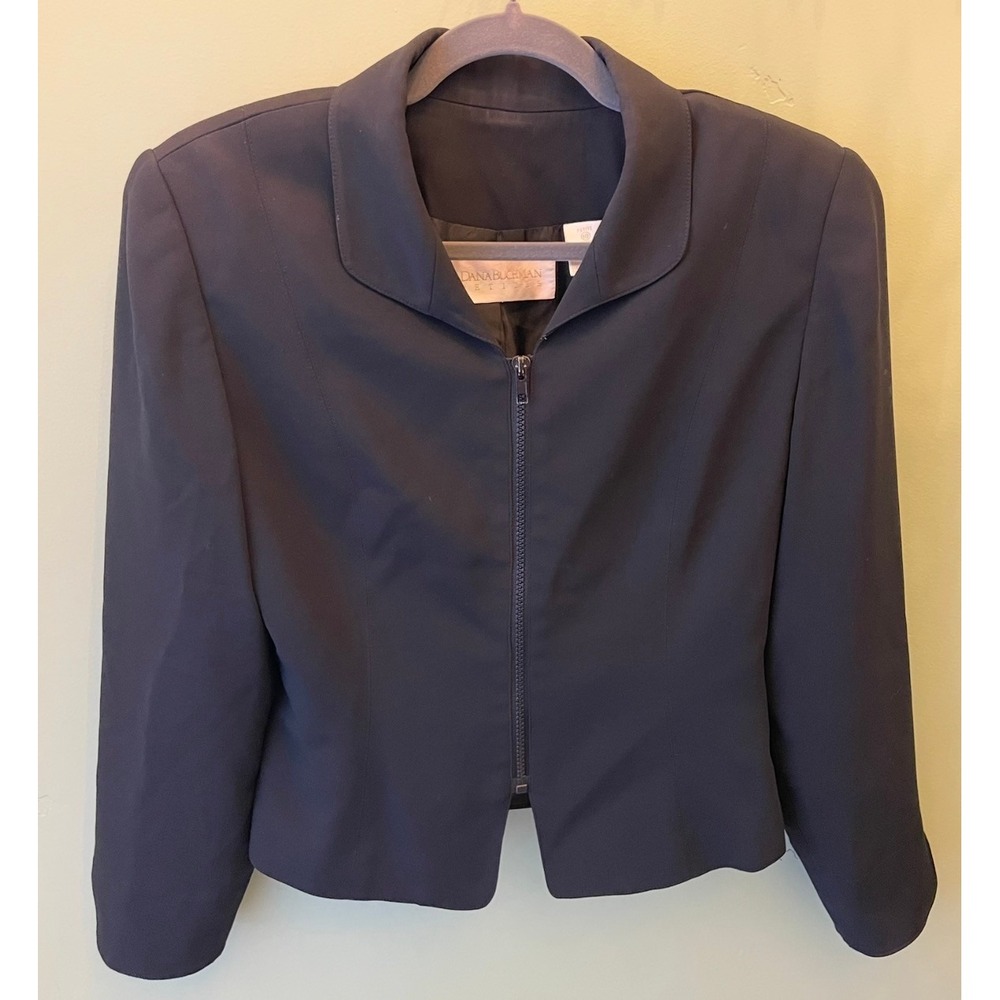 Dana Buchman Petites Black Zip Front Blazer Jacket Size 10P Luxury Workwear